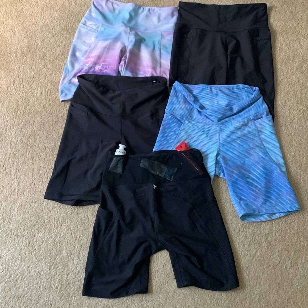 Lot of 5 old navy powesoft hi rise go-dry bike short w/pockets EUC